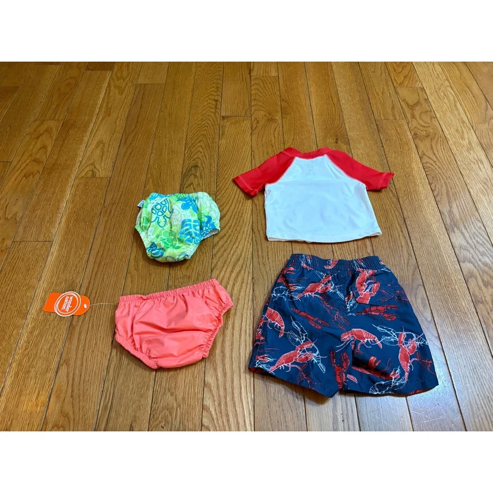 Baby unisex Swim Bundle Gap Lobster Trunks Rash Guard Reusable Swim Diapers Set